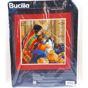 Bucilla Needlepoint Kit The Potter Native American Art 16x16 Sealed 1996